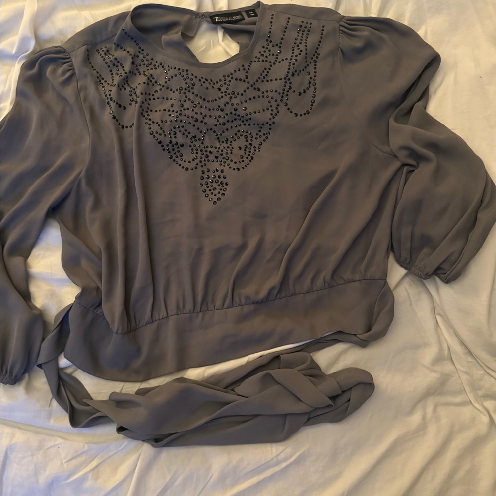 NY&C Elegant Gray Embellished Top